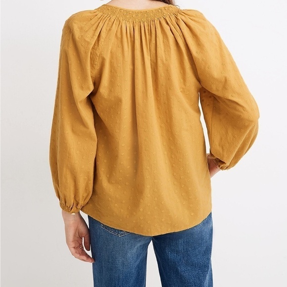 Madewell Floral Embroidered Smocked-Neck Raglan Top - Picture 2 of 13